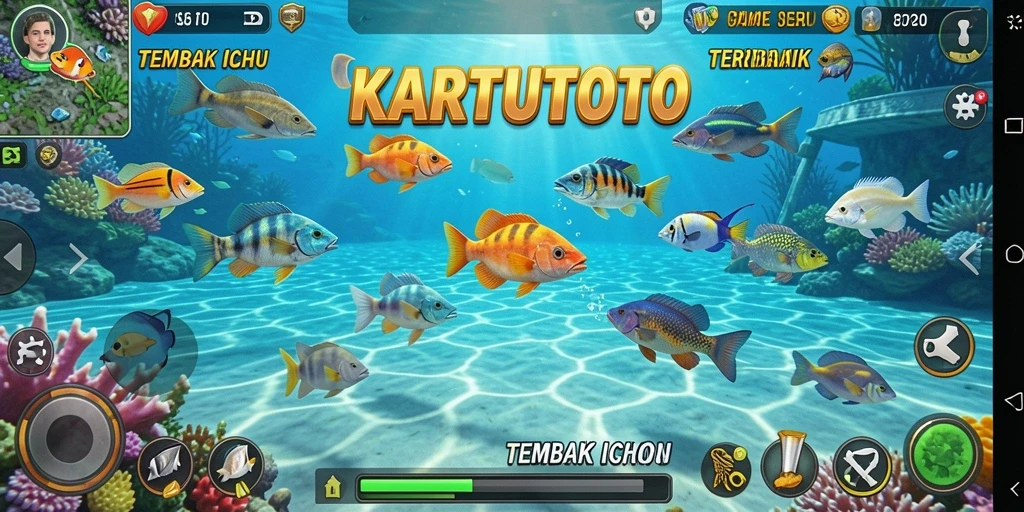 Screenshot gameplay KARTUTOTO menampilkan aksi menembak ikan yang seru.