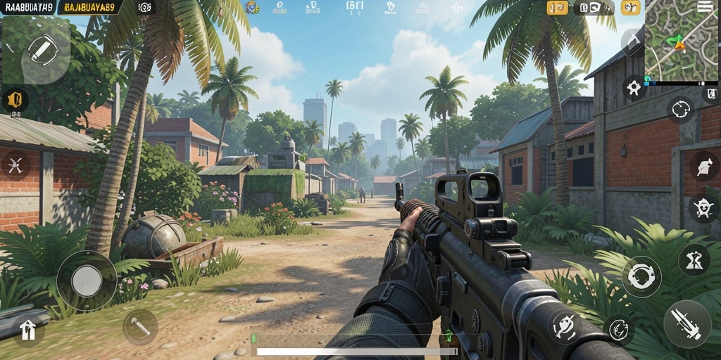 Screenshot gameplay RAJABUAYA89 menampilkan karakter dalam aksi seru di medan perang.