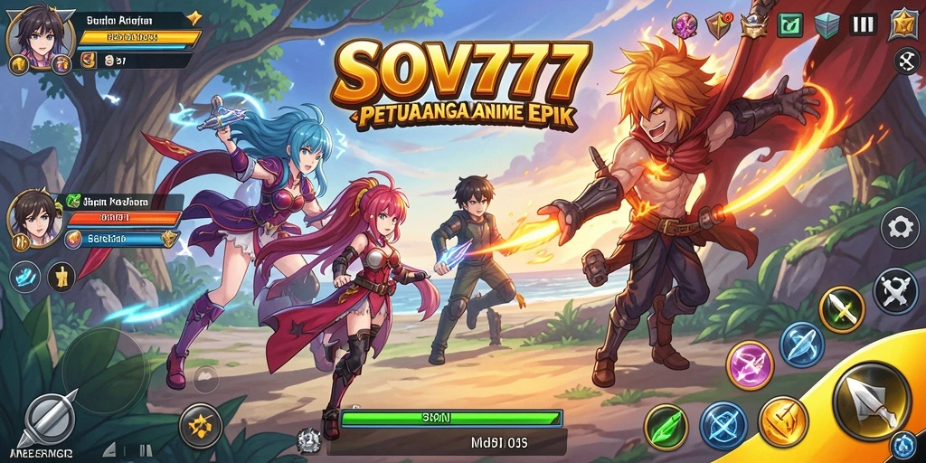 Tangkapan layar SOV777 menampilkan karakter anime dalam aksi seru.