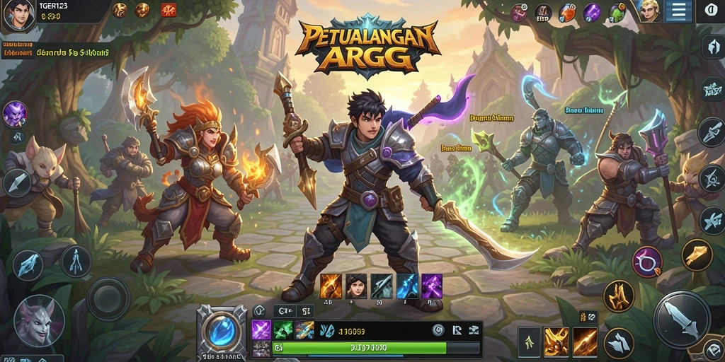 Screenshot gameplay TGER123 dengan pertarungan epik ARPG.