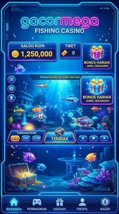 Tampilan utama aplikasi gacormega yang memudahkan navigasi.